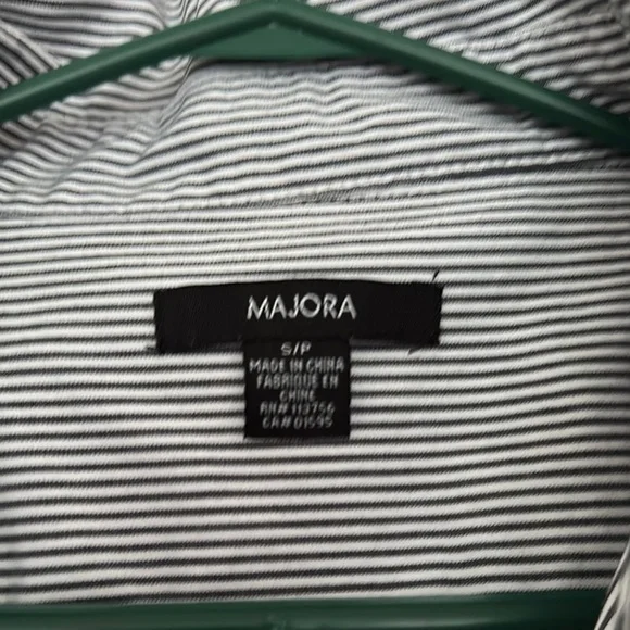 White and Blue Buttoned Mini Dress with Puff Sleeves - Picture 2 of 3